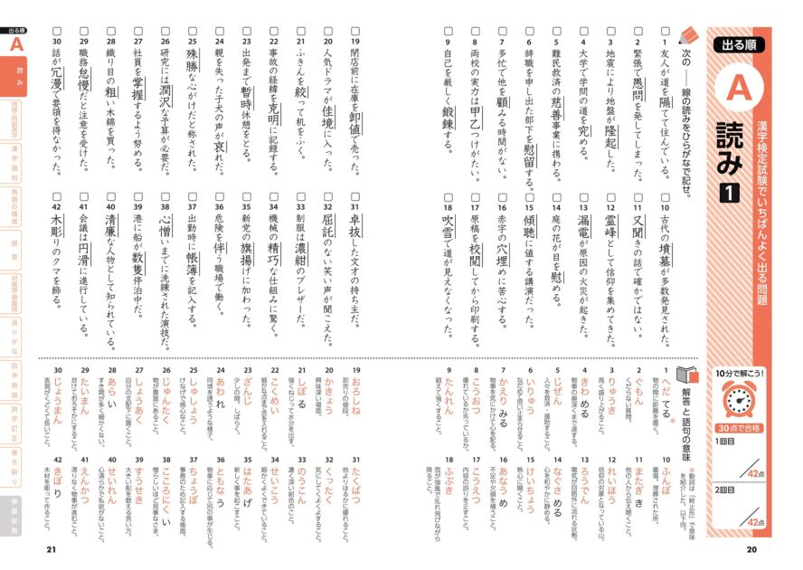 漢字検定3級問題集の「読み」についてのページ画像